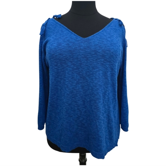 Cato Women's Plus  Cold Shoulder Blue Knit Sweater 26W 28W - Picture 2 of 6